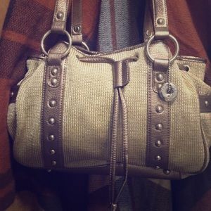 The Sak- Bucket Bag- crochet w/ Gold lurex / studs